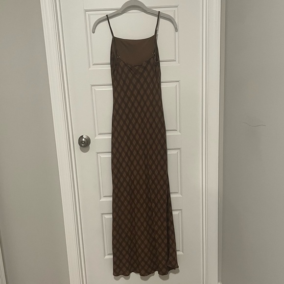 The Workshop Checkered Brown Maxi Dress | M - Picture 3 of 7
